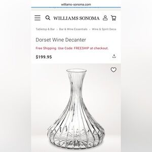 Williams Sonoma Dorset Hand Cut Crystal Wine Decanter